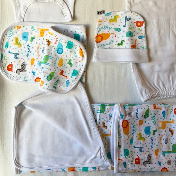 Set of 5 Baby Boy Girl Shirt Sleepwear Hat Blankets Long Sleeve size 0-6M White - Picture 5 of 6